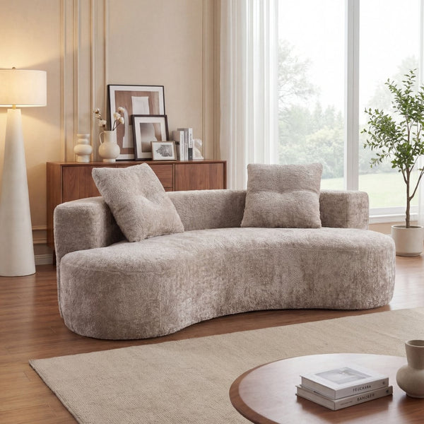 English Elm 79.5" Boucle Floor Sofa Seats Three with Cloud Soft Foam Core and Two Accent Pillows Camel W5515P443758
