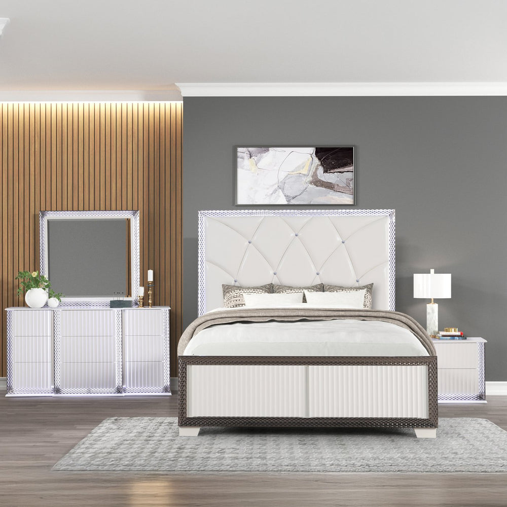 English Elm Fabio Modern Queen Tufted Bed with Diamond Accents, LED Lighting, Two Drawers & Textured Two-Tone Finish B009S01580