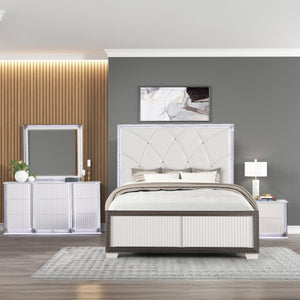 English Elm Fabio Modern Queen Tufted Bed with Diamond Accents, LED Lighting, Two Drawers & Textured Two-Tone Finish B009S01580