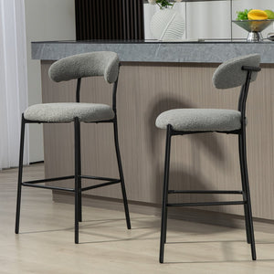English Elm 26'' Modern Counter-Height Bar Stools In Grey Teddy Fabric With Sturdy Black Base & Footrest W2215P196283