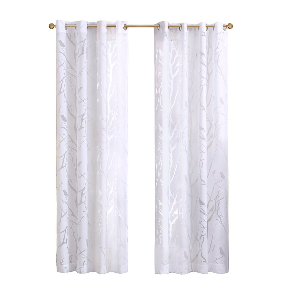 JLA Home Madison Park - Grommet Sheer Curtain Panel with Bird & Branch Burnout, Silver Grommets, Soft Light Filtering Elegance 63 L x 50 W x 0.13H MP40-3007