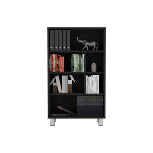 English Elm Bookcase with Six Spacious Shelves and Sturdy Legs for Compact Rooms, Durable Engineered Wood Design Black 37.01 L x 25.2 W x 2.76 H B097P250871
