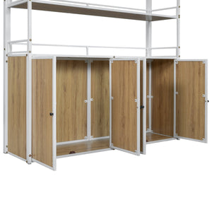 English Elm Full Size Metal Loft Bed with Desk, Storage Staircase, Wardrobe & Shelves — Space-Saving White GX002219AAK