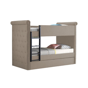 English Elm Romana Upholstered Twin Bunk Bed with Trundle Tufted Nailhead Trim Kids Guest Room B2726S00577