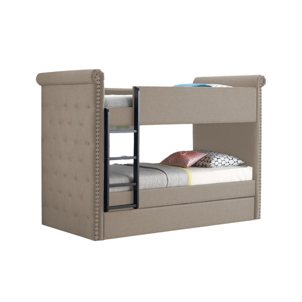 English Elm Romana Upholstered Twin Bunk Bed with Trundle Tufted Nailhead Trim Kids Guest Room B2726S00577