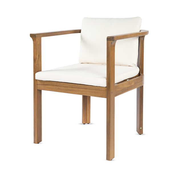 English Elm Outdoor Acacia Wood Dining Chairs Set of 4 Curved Arms Cushioned Patio Seating Cream,Teak N768P372905L_4
