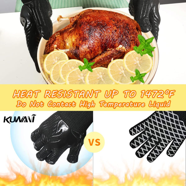 English Elm Bbq Gloves Aramid Fiber Heat Resistant Silicone Grip Five Finger Washable Mitts W2181P192852