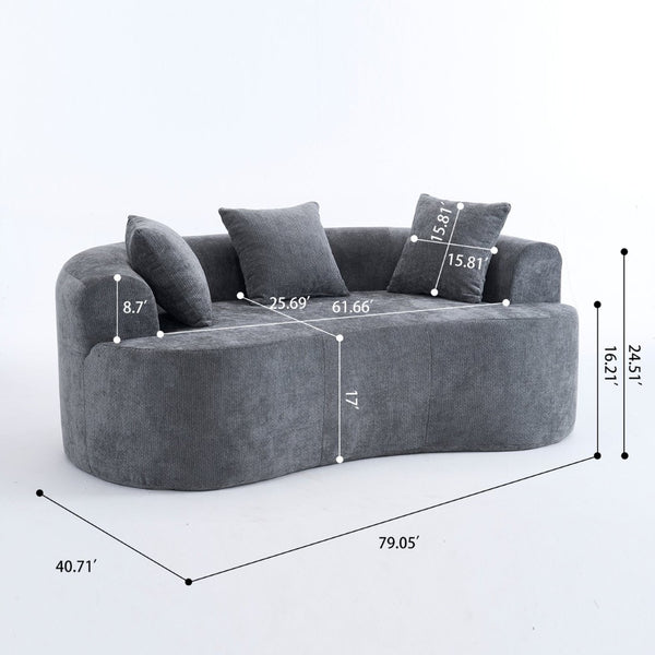 English Elm Crescent-shaped Cloud Sofa Three Seat Low Profile Chenille Living Room Curved Couch Gray W2012P375721