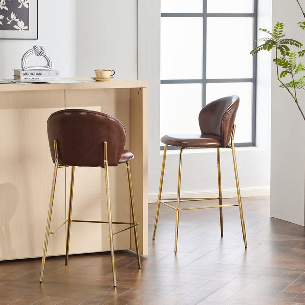 English Elm Christopher Knight Home® - Kira Upholstered Bar Stool Set of 2 — Stylish Low-Back Counter Seating with Cushioned Fabric and Metal Frame for Comfort and Stability Dark Brown,Gold N775P263305D