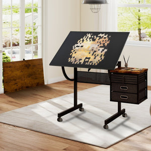 English Elm 1500 Piece Puzzle Table with Tilting Metal Frame Four Felt Trays and Rolling Caster Base W347P464234