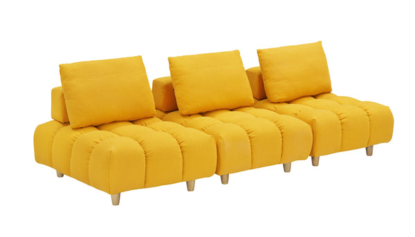 English Elm 90 Teddy Sofa 90in Plush Apartment-Ready 3-Seater with Solid Wood Legs, Sponge Cushions, Cozy Appeal Yellow W1658S00067