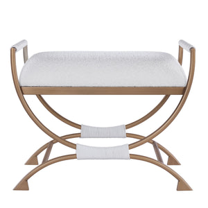English Elm Nora Bronze Frame Bench with White Boucle Seat, Polyester Cord Accents, Versatile Accent Piece B050P229952
