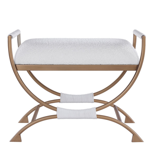 English Elm Nora Bronze Frame Bench with White Boucle Seat, Polyester Cord Accents, Versatile Accent Piece B050P229952