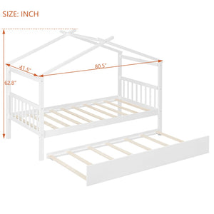 English Elm Twin House Bed Solid Pine Cottage Frame with Pull Out Trundle for Kids Bedroom White N708P309238K