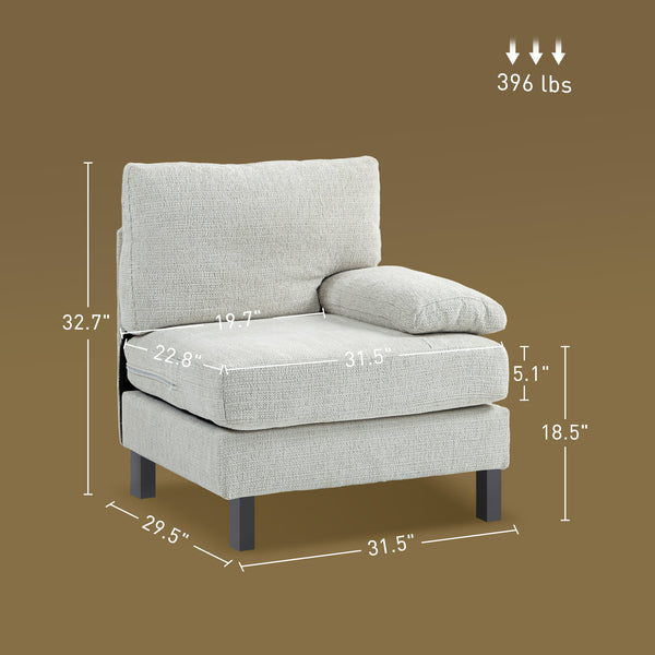 English Elm Homcom Right-Facing Armchair Module For Customizable Sectional Sofa, Cream White With Pocket Spring Comfort W2225P229503