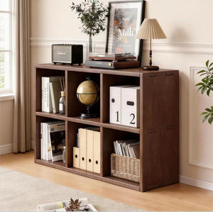 English Elm Book Shelf Solid Wood Two Tier Six Compartment Organizer for Living Room or Office W5368P460436
