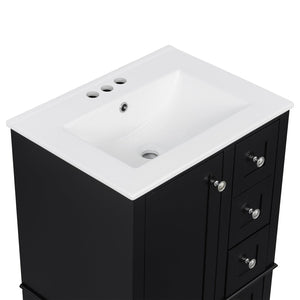 English Elm 24-inch Matte Bathroom Vanity Rubberwood Cabinet with Ceramic Sink and Soft-close Drawers Black N729P377516B