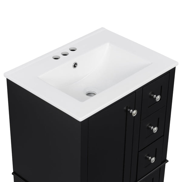 English Elm 24-inch Matte Bathroom Vanity Rubberwood Cabinet with Ceramic Sink and Soft-close Drawers Black N729P377516B