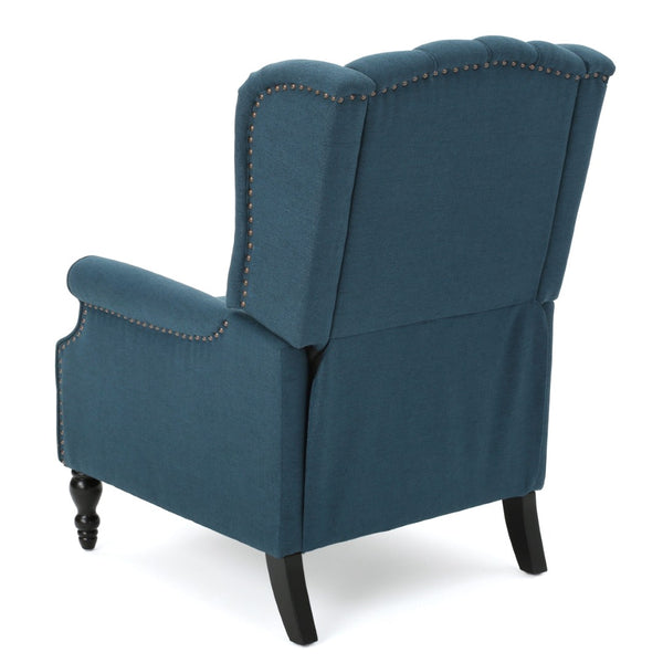 English Elm Charcoal Wingback Pushback Recliner with Button Tufted Diamond Fabric Upholstery Dark Blue N763P410529C