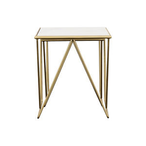 English Elm Sinclair White Marble Nesting Tables with Gold Iron Frame – Chic 2-Piece Accent Set for Modern Glam decor B062P333432