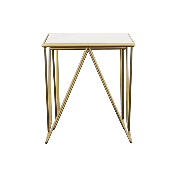 English Elm Sinclair White Marble Nesting Tables with Gold Iron Frame – Chic 2-Piece Accent Set for Modern Glam decor B062P333432