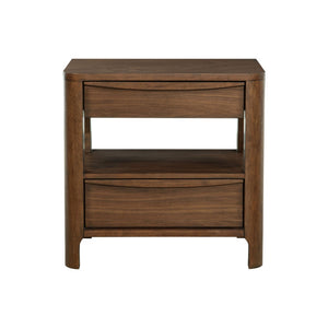 English Elm 2-drawer Walnut Veneer Nightstand with Cedar Lining Open Shelf and Tapered Legs B016P459858