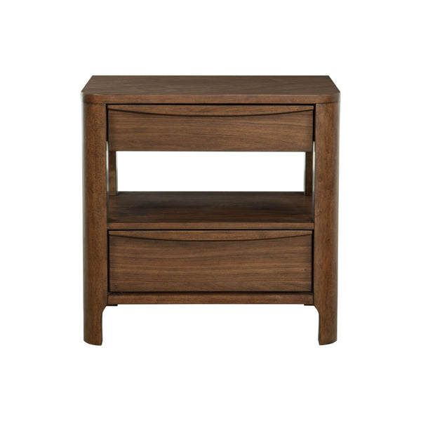 English Elm 2-drawer Walnut Veneer Nightstand with Cedar Lining Open Shelf and Tapered Legs B016P459858