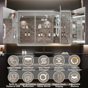 English Elm Smart Led Medicine Cabinet with Dual Lighting Anti-fog Dimming and Built-in Power Outlet W637P148115