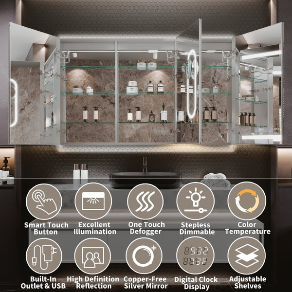 English Elm Smart Led Medicine Cabinet with Dual Lighting Anti-fog Dimming and Built-in Power Outlet W637P148115