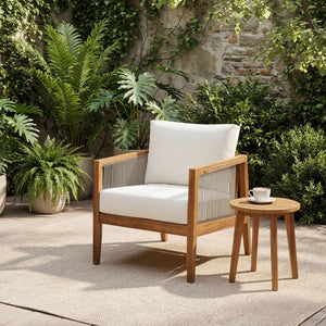 English Elm Outdoor Acacia Wood Club Chair with Woven Rope Panels and Resort Style Patio Comfort Beige,Teak N768P408130T