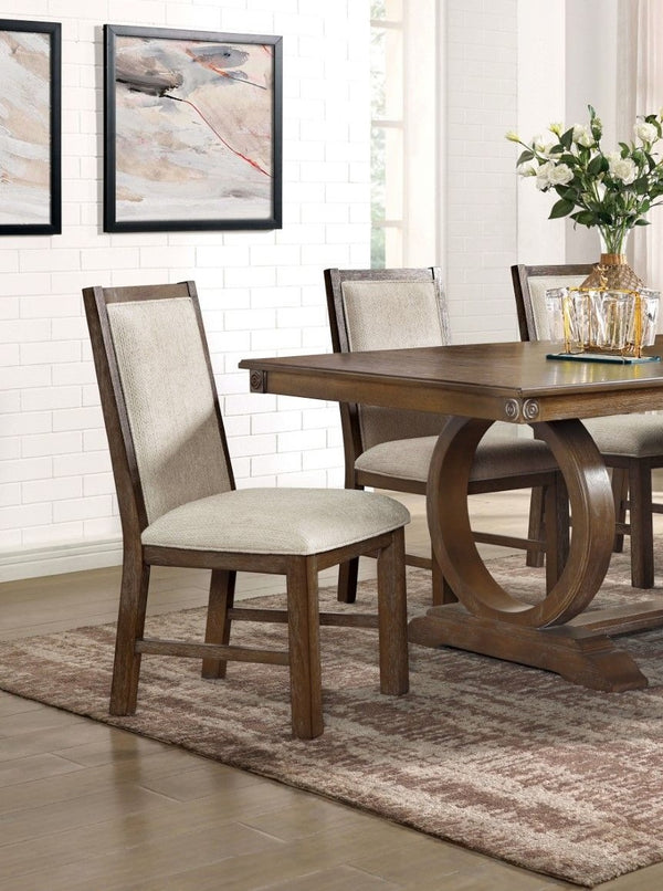 English Elm Transitional Rustic Oak Dining Side Chairs Set of 2 with Padded Beige Linen Seats, Solid Wood Comfort and Style Beige Multi 41 L x 15 W x 20 H B011P197294