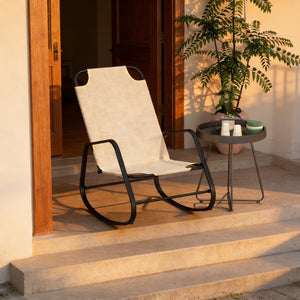 English Elm Relaxing Sling Fabric Outdoor Rocking Chair with Steel Frame for Porch or Poolside Deck T3971P445266
