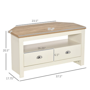 English Elm HOMCOM Corner TV Stand for TVs up to 50" — Trapezoid Corner Console with Drawers & Open Shelf, White W2225P217448