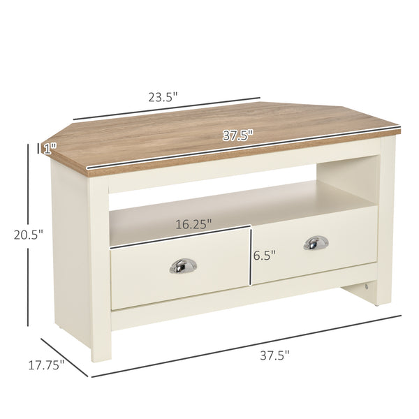 English Elm HOMCOM Corner TV Stand for TVs up to 50" — Trapezoid Corner Console with Drawers & Open Shelf, White W2225P217448