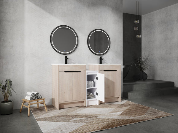 English Elm 60 Inch Freestanding Bathroom Vanity With Ceramic Sink, Soft-Close Doors & Ample Storage Space W999S00316