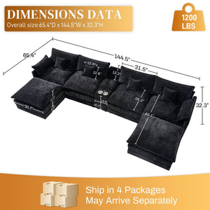 English Elm 145-inch Seven Piece Modular Cloud Sofa with Woolen Upholstery for Spacious Living Black W2564S00039