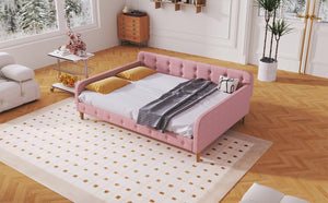 English Elm Full Size Linen Tufted Daybed with Pine Frame for Living or Guest Room Pink DL001825AAH-1