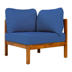 English Elm U_style Acacia Wood Outdoor L Shaped Corner Sofa Set with Arc Frame and Cushions Blue WY000481AAC