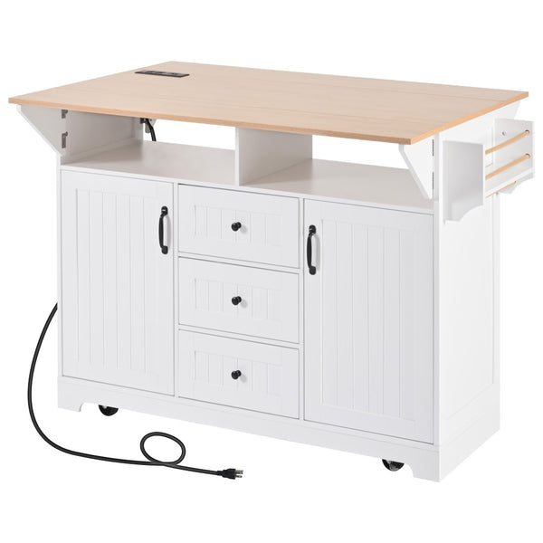 English Elm K&k Rolling Kitchen Island with Drop Leaves Power Outlet Drawers and Spice Rack White N707S186617W