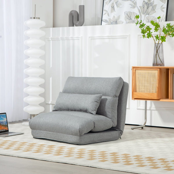 English Elm HOMCOM Convertible Folding Floor Chair — 6-Position Recliner, Thick Cushion & Pillow, Space-Saving Sofa Bed W2225P229417