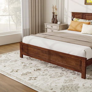 English Elm King Pine Wood Platform Bed with Led Lighting Usb Charging Tall Panel Headboard Walnut W504S00275