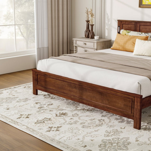 English Elm King Pine Wood Platform Bed with Led Lighting Usb Charging Tall Panel Headboard Walnut W504S00275