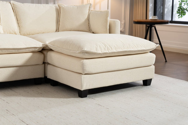 English Elm Modern Chenille Sectional Sofa with Ottoman Modular Layout for Spacious Living Rooms Antique White W2530S00017