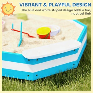 English Elm Sandbox,kids Fir Wood Outdoor Play Area with Corner Seats and Nautical Stripe Design T3971P439547