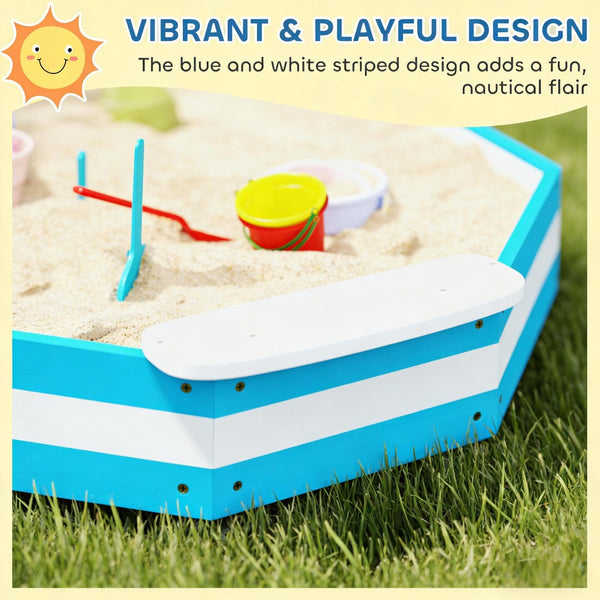 English Elm Sandbox,kids Fir Wood Outdoor Play Area with Corner Seats and Nautical Stripe Design T3971P439547