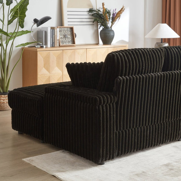 English Elm 84inch Corduroy Deep Seat Three Person Sofa with Storage Ottomans for Living Room Black W834S00566