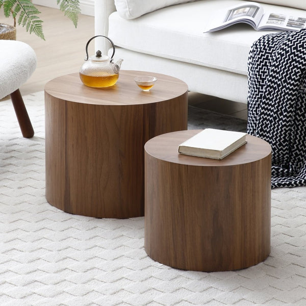 English Elm Round Nesting Coffee Tables Set of 2 Wood Veneer Mdf Modern Living Room Accent W1117P225084