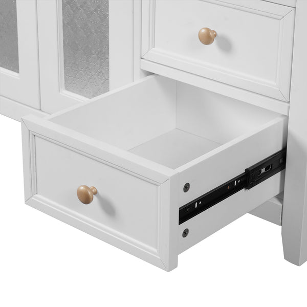 English Elm 36.02-inch white bathroom vanity with ceramic basin, gold round handles, soft-close doors & drawers N729P184710K