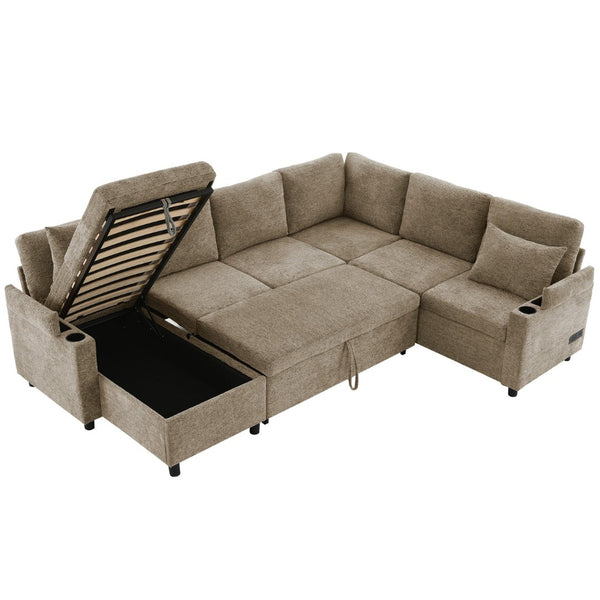 English Elm 101.2" Modular Chenille Sectional Sofa with Tufted Cushions and Deep Seating for Living Room N719S001910D