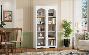 English Elm On-Trend 5 Tier Farmhouse Bookshelves Set Of 2, Stylish Two-Tone Storage Cabinets With Adjustable Shelves N721P245734K-GIGA
